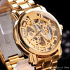 2013 Gold Watch Mens Skeleton Mechanical Fashion Luxury Watch Stainless Drop Shipping MCE 01