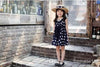 New 2014 1pcs retail chiffon woven navy/white cute knee length princess casual girl dress