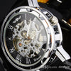 WINNER Fashion Faux Leather Mechanical Watch Men&#039;s Decoration Watch Black Band STEAMPUNK Swiss Skeleton Man Watches Mechanical Wristwatch