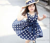 New 2014 1pcs retail chiffon woven navy/white cute knee length princess casual girl dress