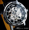 WINNER Fashion Faux Leather Mechanical Watch Men&#039;s Decoration Watch Black Band STEAMPUNK Swiss Skeleton Man Watches Mechanical Wristwatch