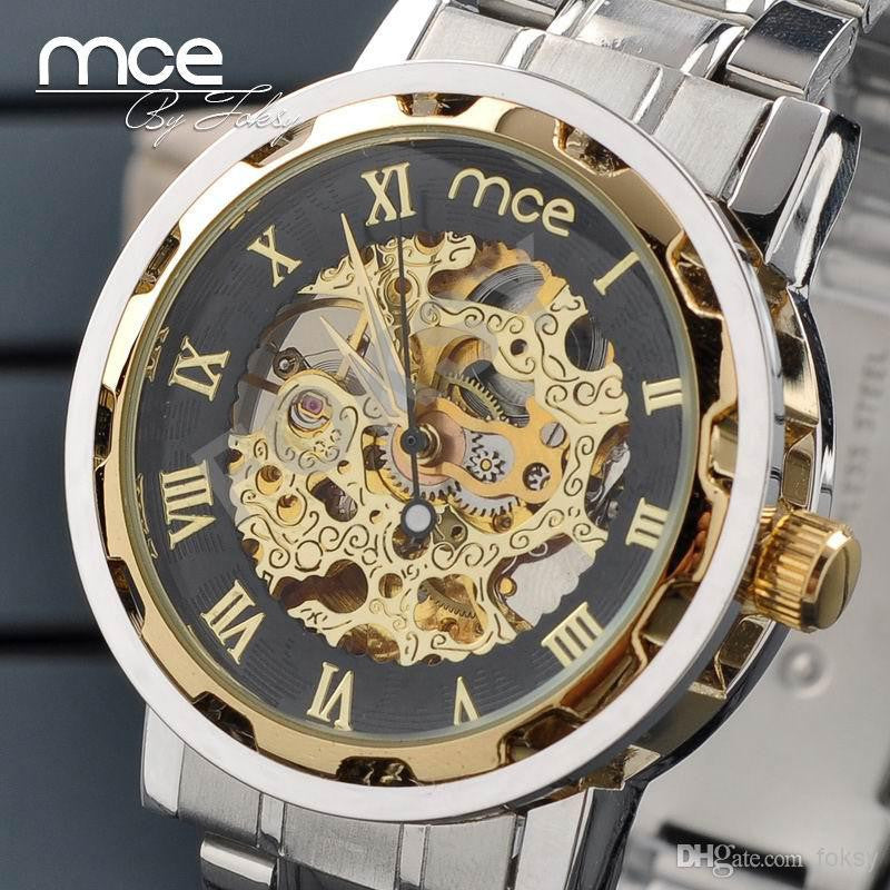 New Fahion Gold Skeleton Automatic Mechanical Watch Stainless